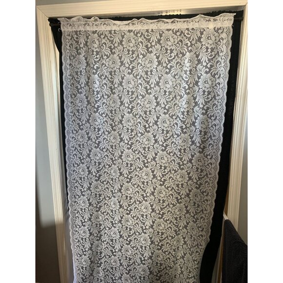 White Lace Curtain Panels Floral Design 80" x 40" Set of 2 Sheer Polyester Made - Picture 1 of 6